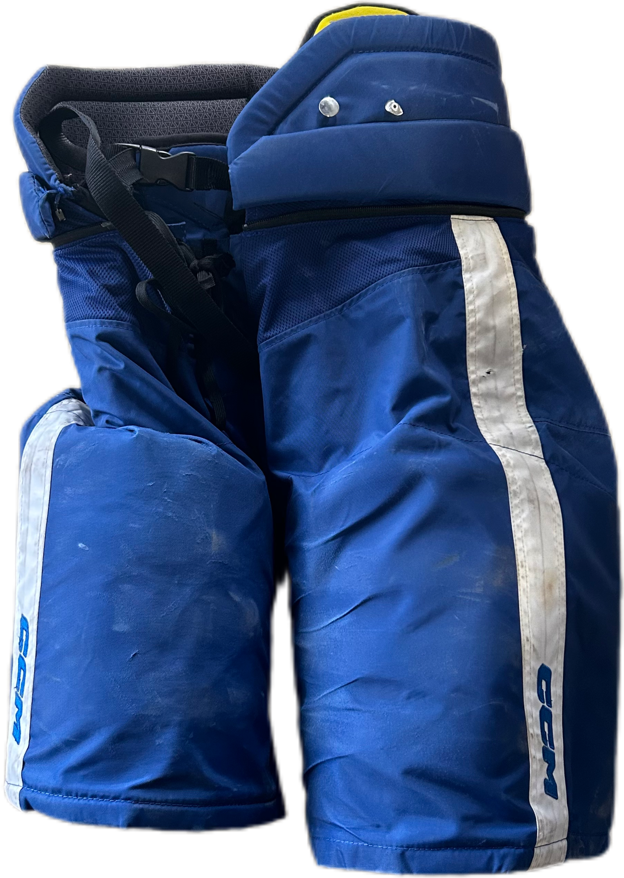 CCM HPTKXP - Pantalon de hockey Pro Stock de la LNH d'occasion - Maple Leafs de Toronto (bleu/blanc) n° 2
